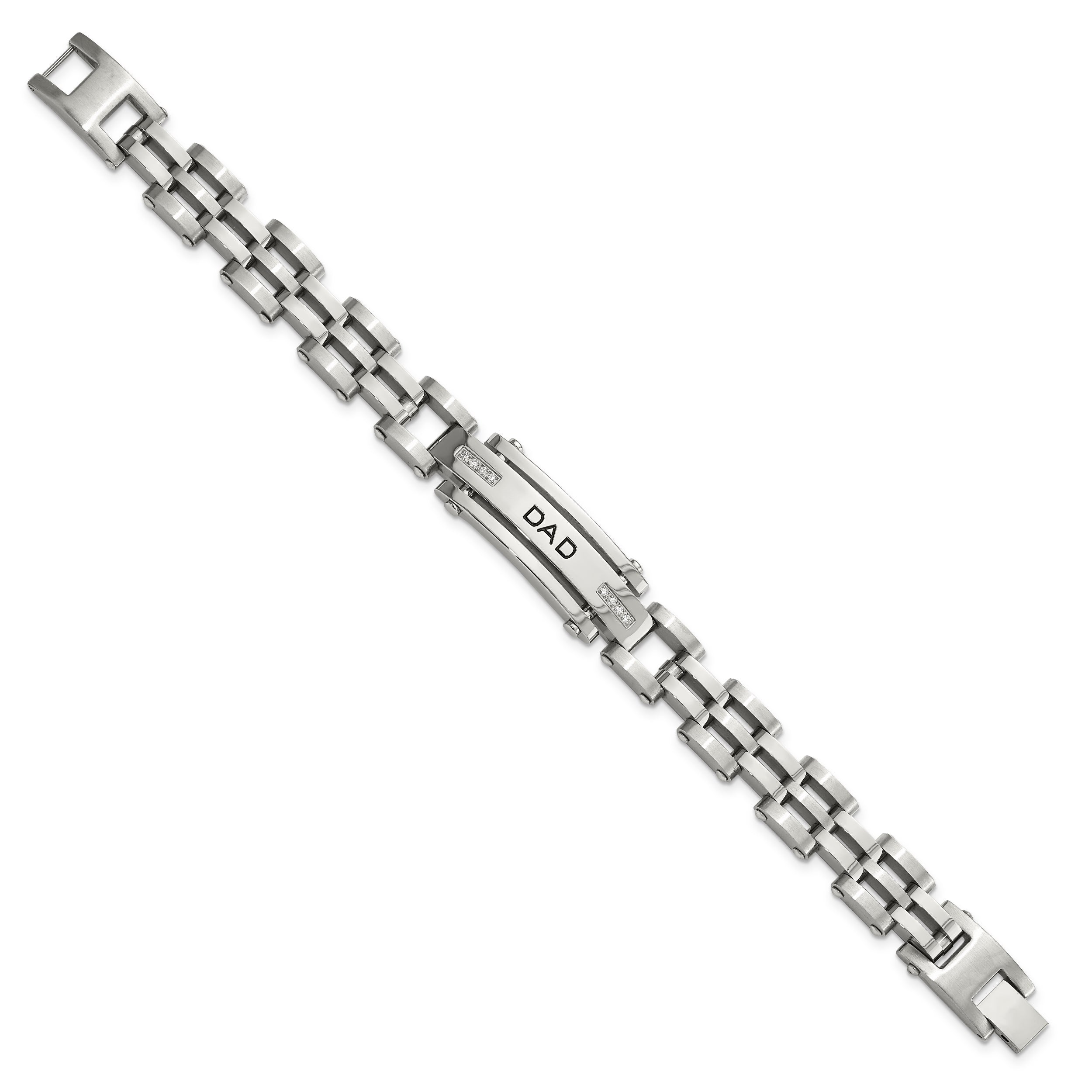 Chisel Stainless Steel Polished with CZ DAD 8.5 inch Bracelet