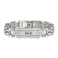 Chisel Stainless Steel Polished with CZ DAD 8.5 inch Bracelet