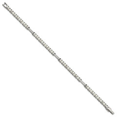 Stainless Steel Polished CZ & White Ceramic Link Bracelet