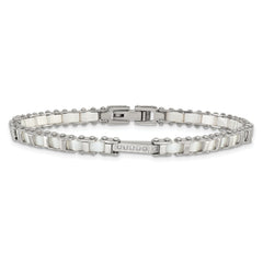 Stainless Steel Polished CZ & White Ceramic Link Bracelet