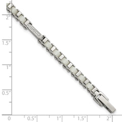 Stainless Steel Polished CZ & White Ceramic Link Bracelet