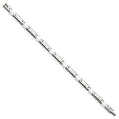 Chisel Stainless Steel Polished with White Ceramic 7.5 inch Link Bracelet