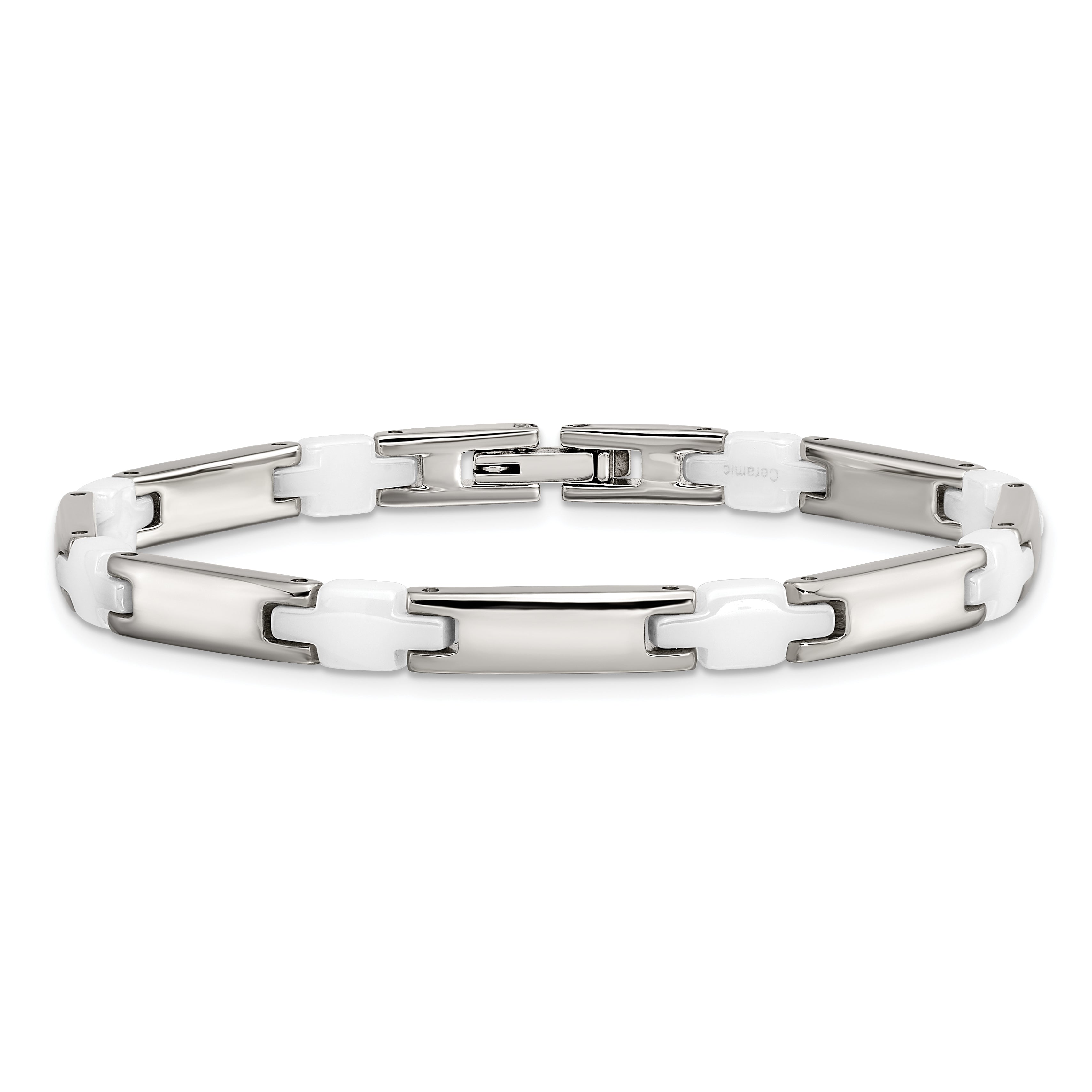 Chisel Stainless Steel Polished with White Ceramic 7.5 inch Link Bracelet