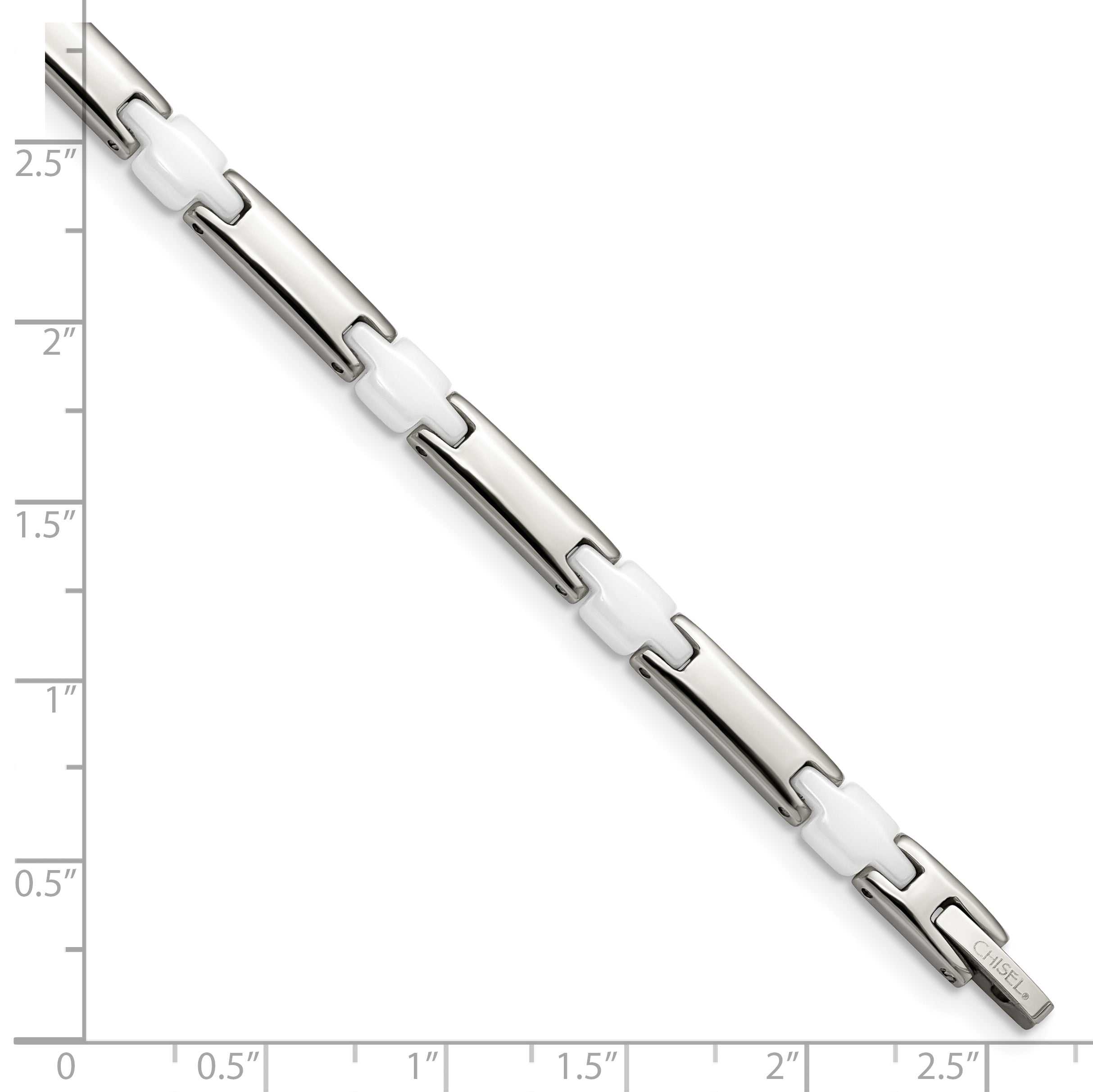 Chisel Stainless Steel Polished with White Ceramic 7.5 inch Link Bracelet