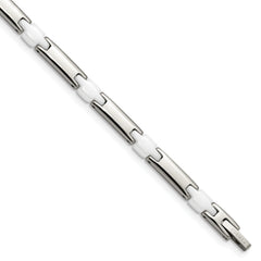 Chisel Stainless Steel Polished with White Ceramic 7.5 inch Link Bracelet