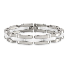 Chisel Stainless Steel Polished with White Ceramic 7.5 inch Link Bracelet