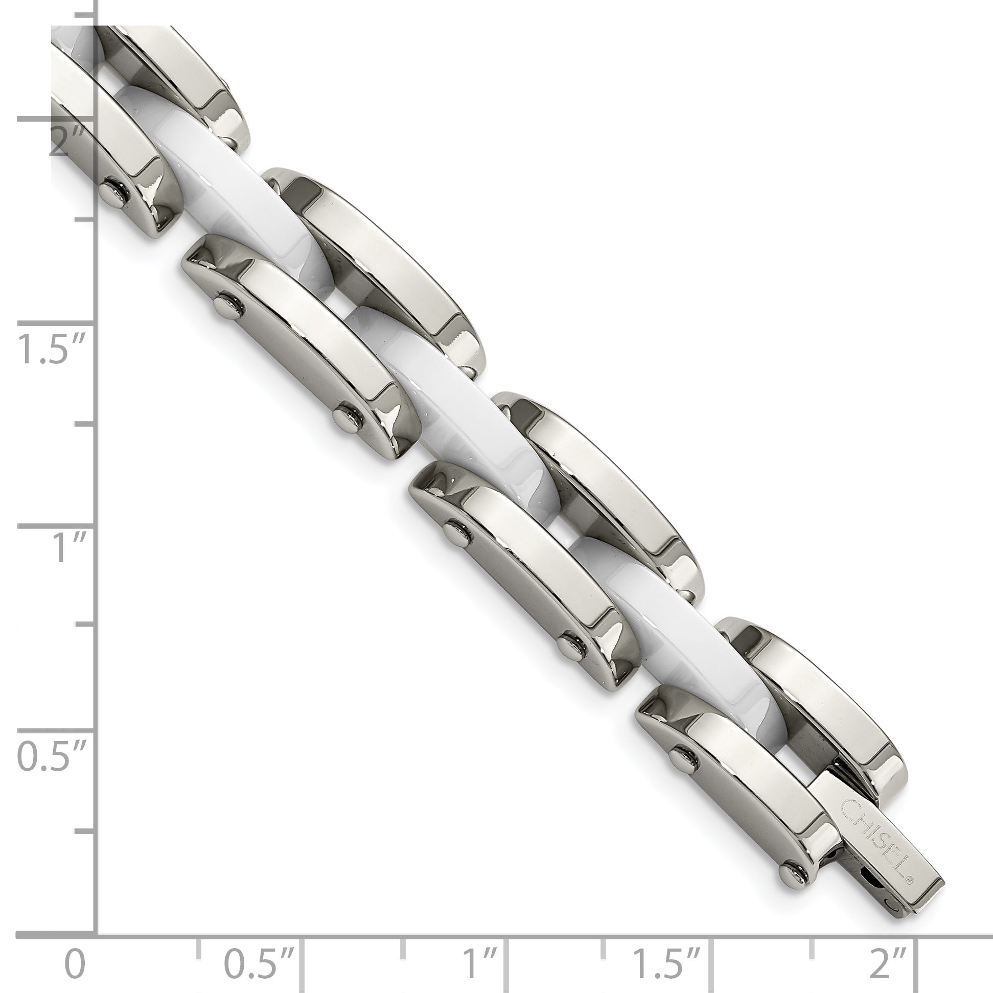 Chisel Stainless Steel Polished with White Ceramic 7.5 inch Link Bracelet