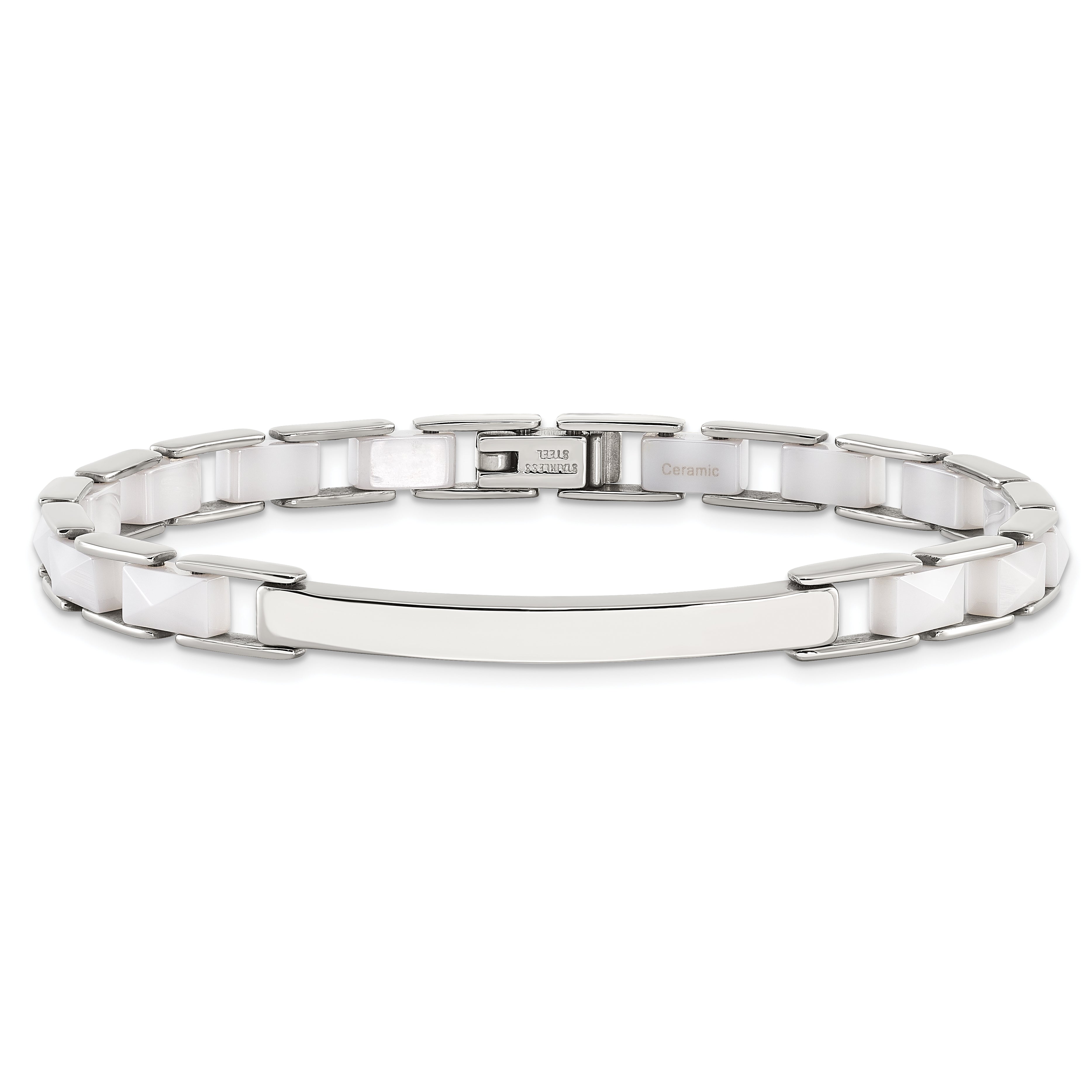 Stainless Steel & White Ceramic Bar Bracelet