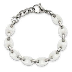 Chisel Stainless Steel Polished with White Ceramic 7 inch Bracelet with 1 inch Extension