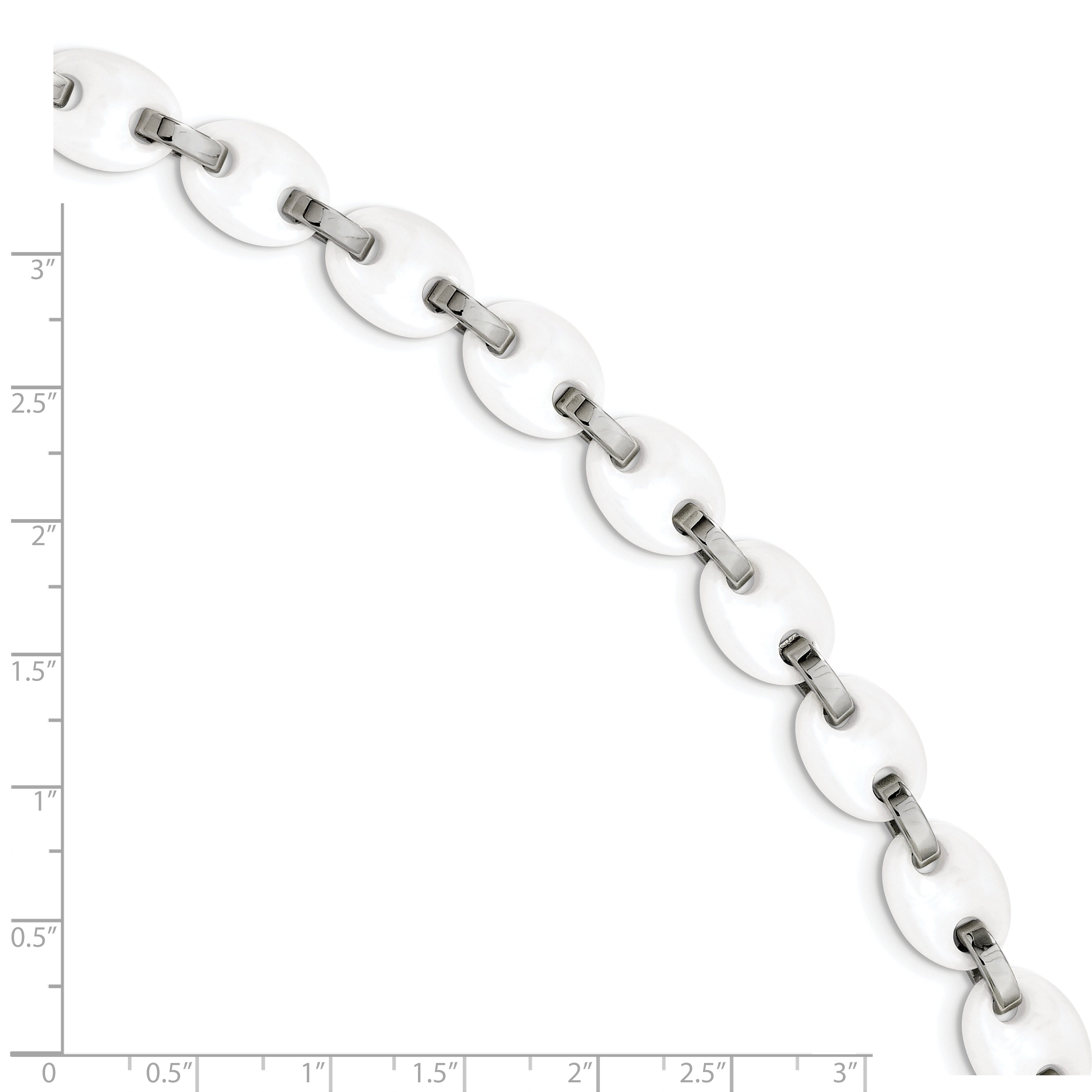 Chisel Stainless Steel Polished with White Ceramic 7 inch Bracelet with 1 inch Extension