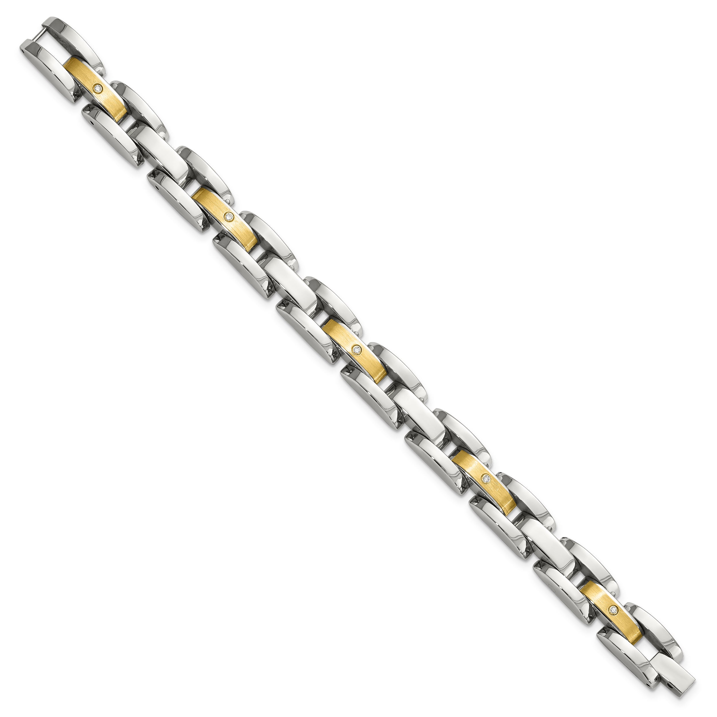 Chisel Stainless Steel with 14k Gold Accent with 1/10 carat Diamond Brushed and Polished 8.25 inch Bracelet