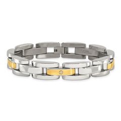 Chisel Stainless Steel with 14k Gold Accent with 1/10 carat Diamond Brushed and Polished 8.25 inch Bracelet