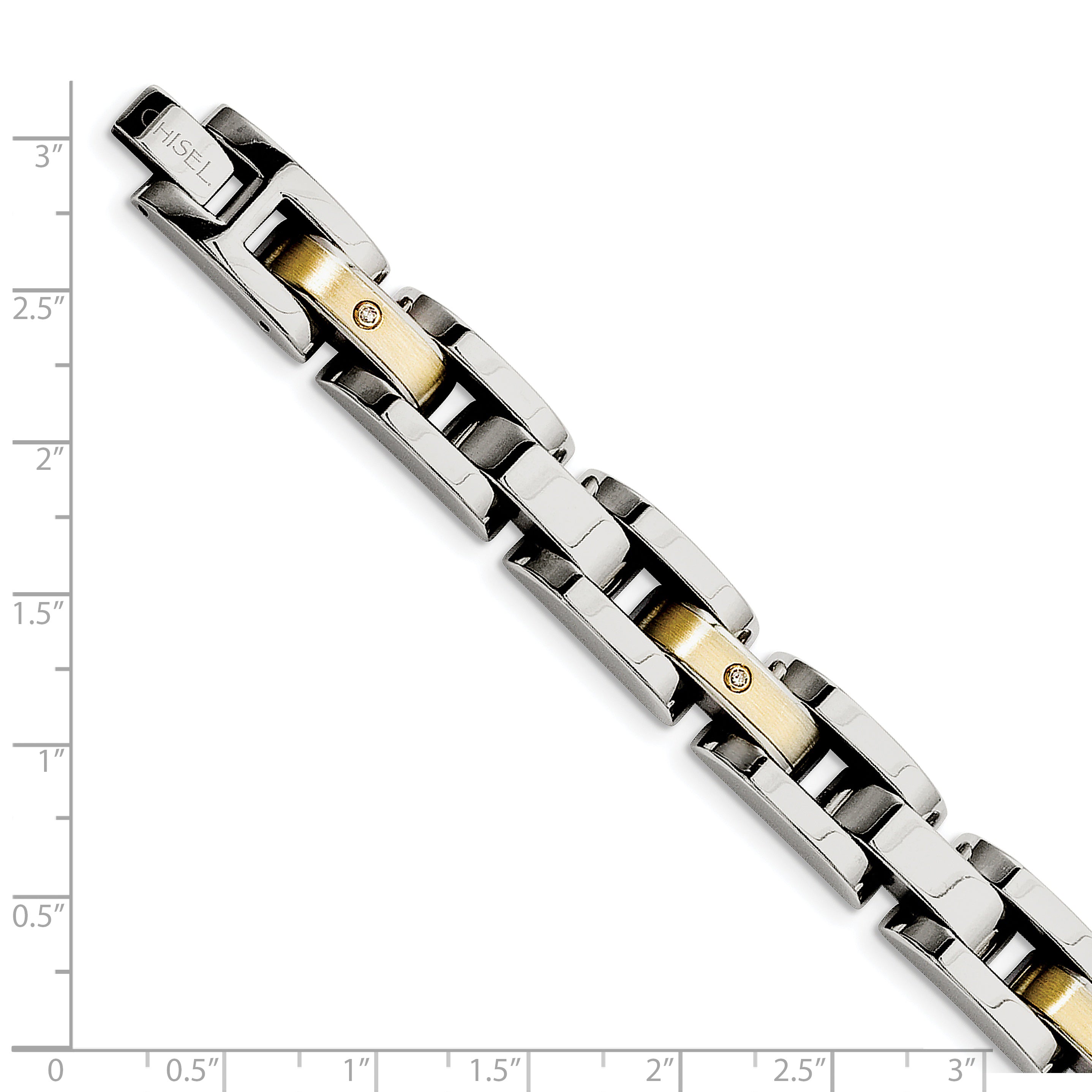 Chisel Stainless Steel with 14k Gold Accent with 1/10 carat Diamond Brushed and Polished 8.25 inch Bracelet