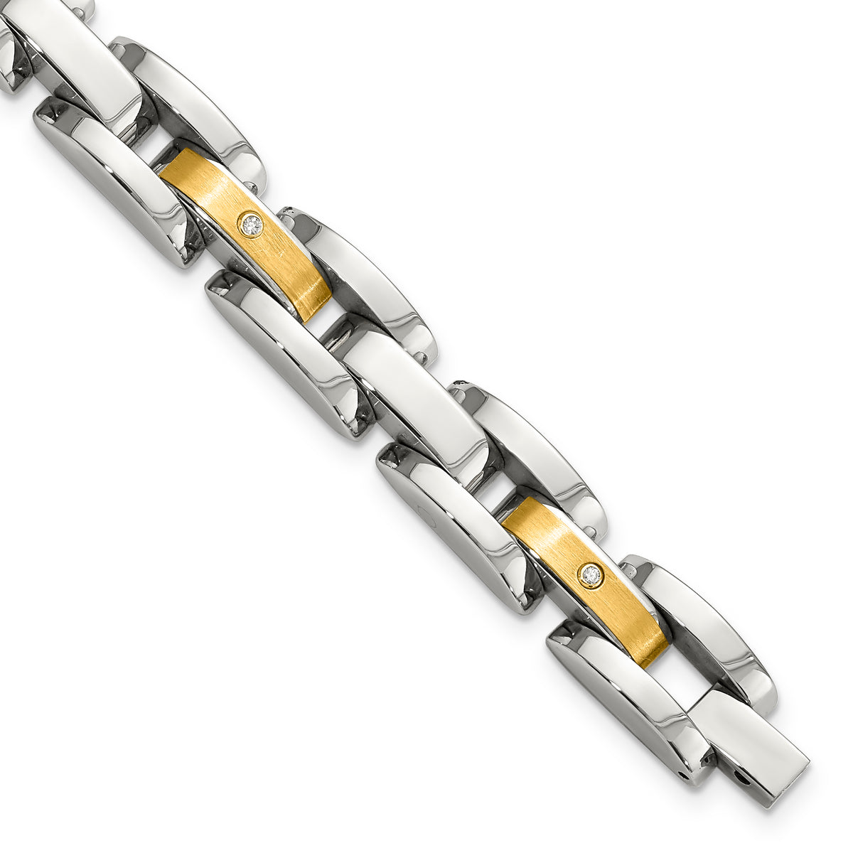 Chisel Stainless Steel with 14k Gold Accent with 1/10 carat Diamond Brushed and Polished 8.25 inch Bracelet