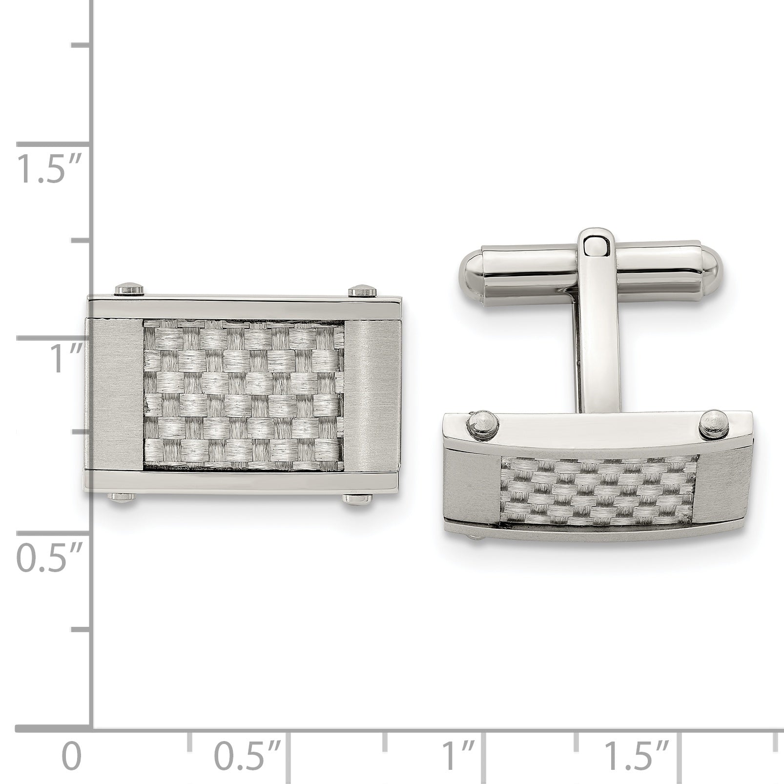 Chisel Stainless Steel Brushed and Polished Grey Carbon Fiber Inlay Cufflinks