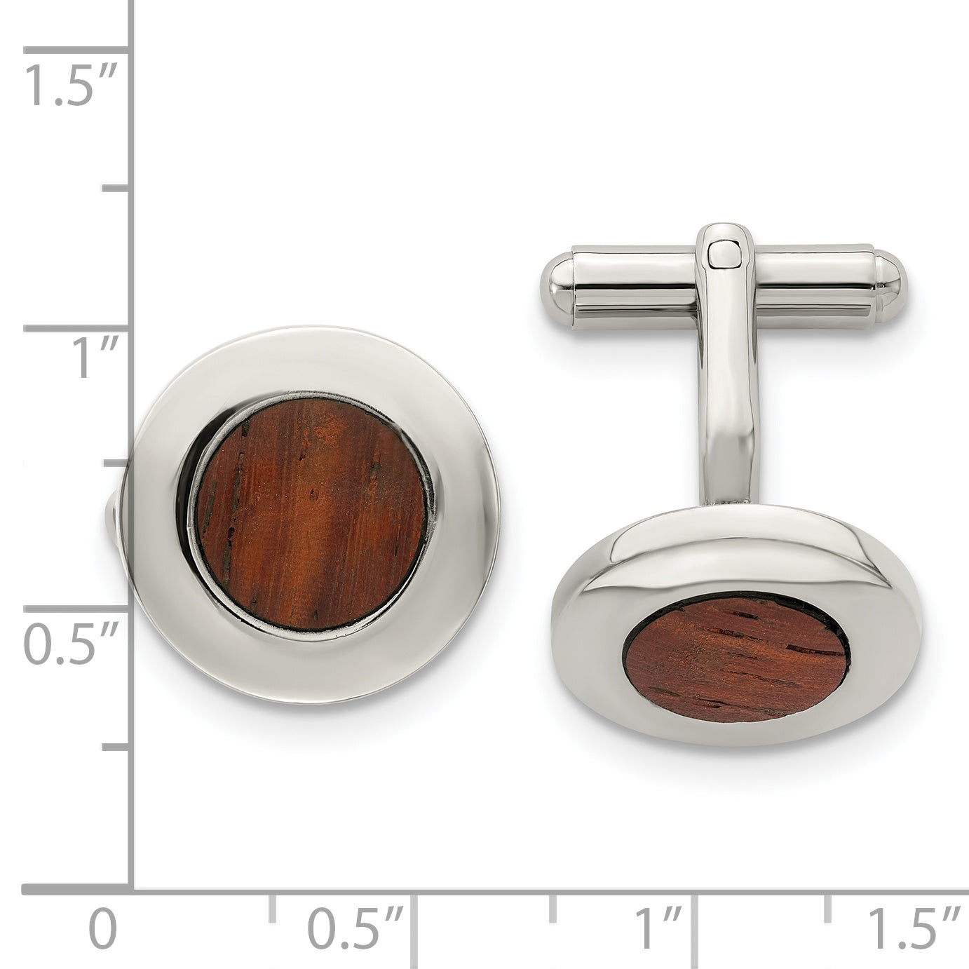 Chisel Stainless Steel Polished Koa Wood Inlay Circle Cufflinks