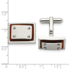 Chisel Stainless Steel Polished Koa Wood Inlay Rectangle Cufflinks