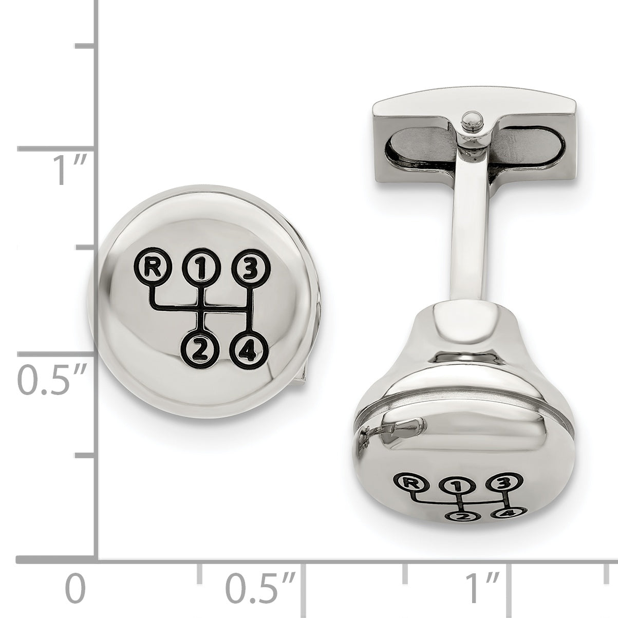 Chisel Stainless Steel Polished Enameled Stick Shift Design Cufflinks