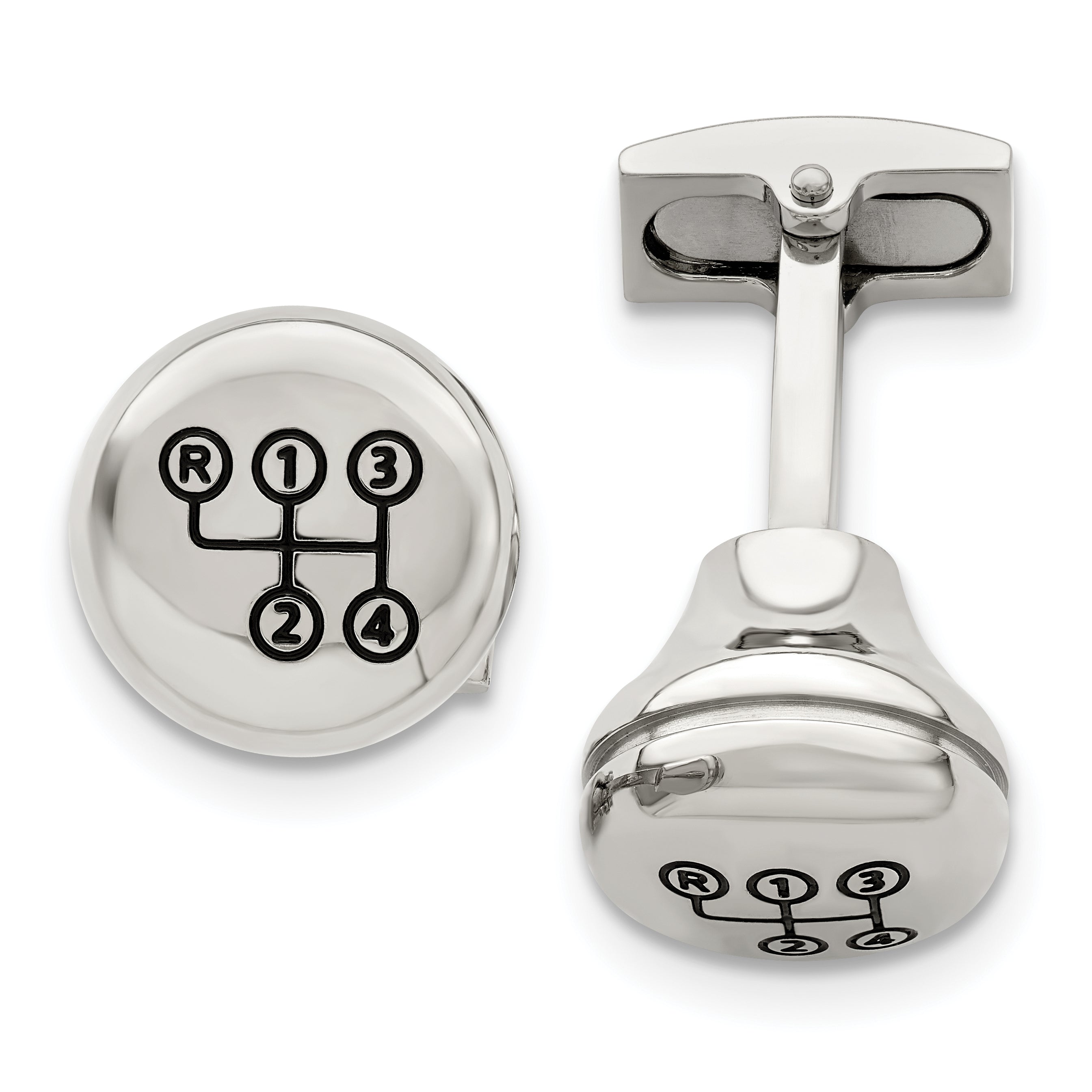 Chisel Stainless Steel Polished Enameled Stick Shift Design Cufflinks