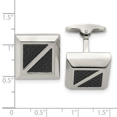 Stainless Steel Cufflinks with Polished Black Carbon Fiber Inlay for Men