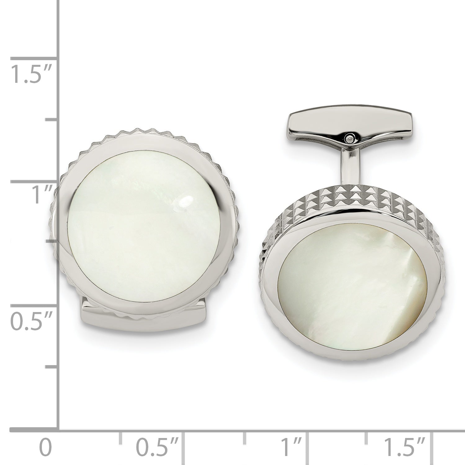 Chisel Stainless Steel Polished Studded Round Mother of Pearl Cufflinks