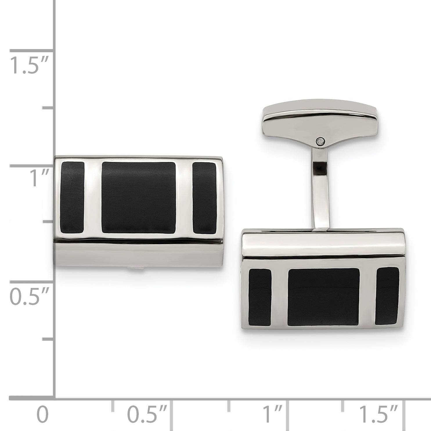 Stainless Steel Polished Black Rubber Rectangle Cufflinks