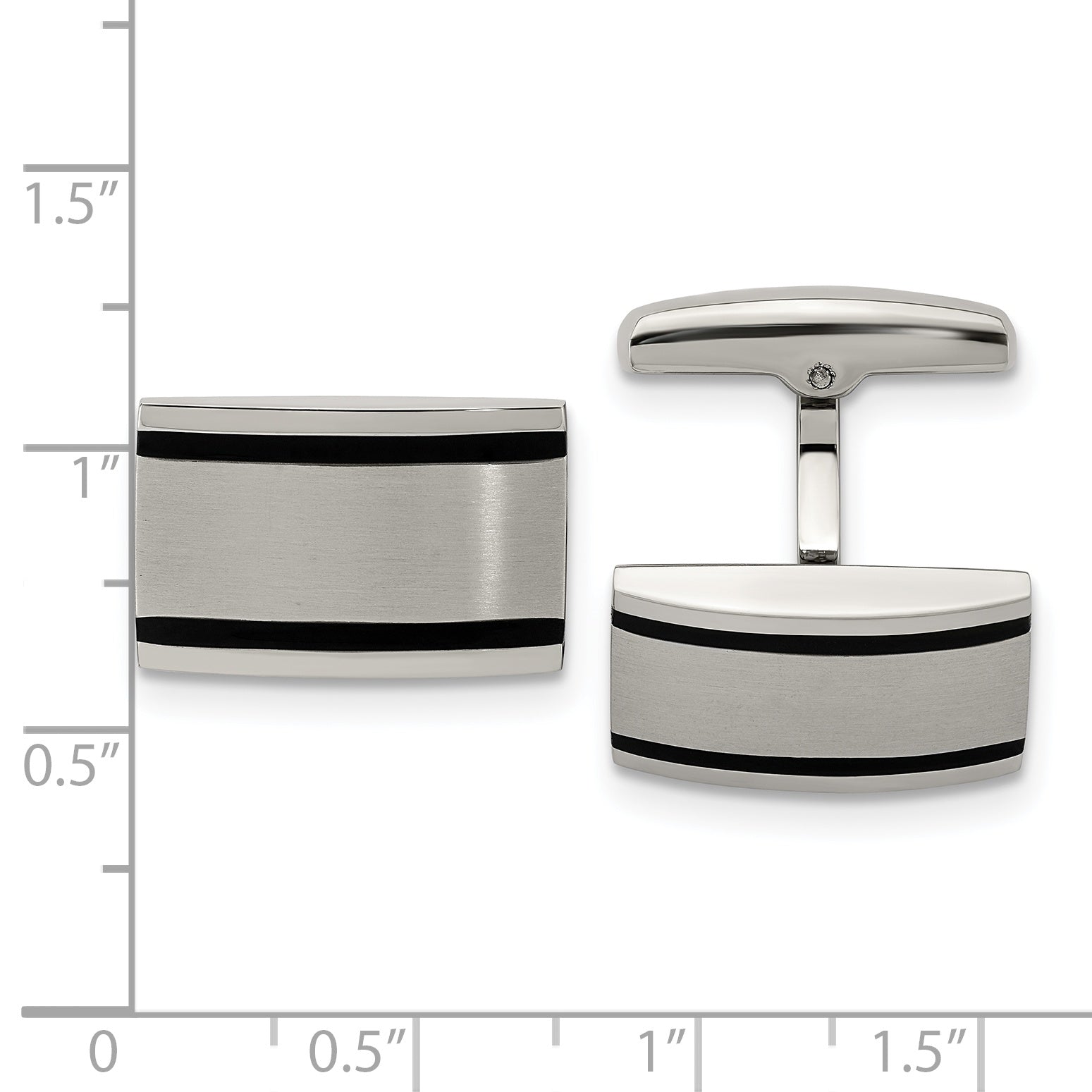 Chisel Stainless Steel Brushed and Polished Black Rubber Rectangle Cufflinks