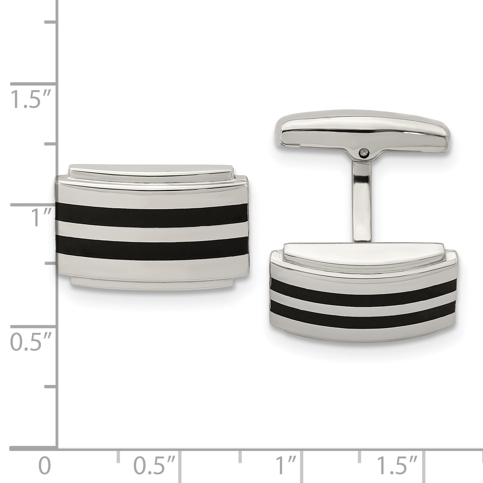 Chisel Stainless Steel Polished Black Rubber Rectangle Cufflinks