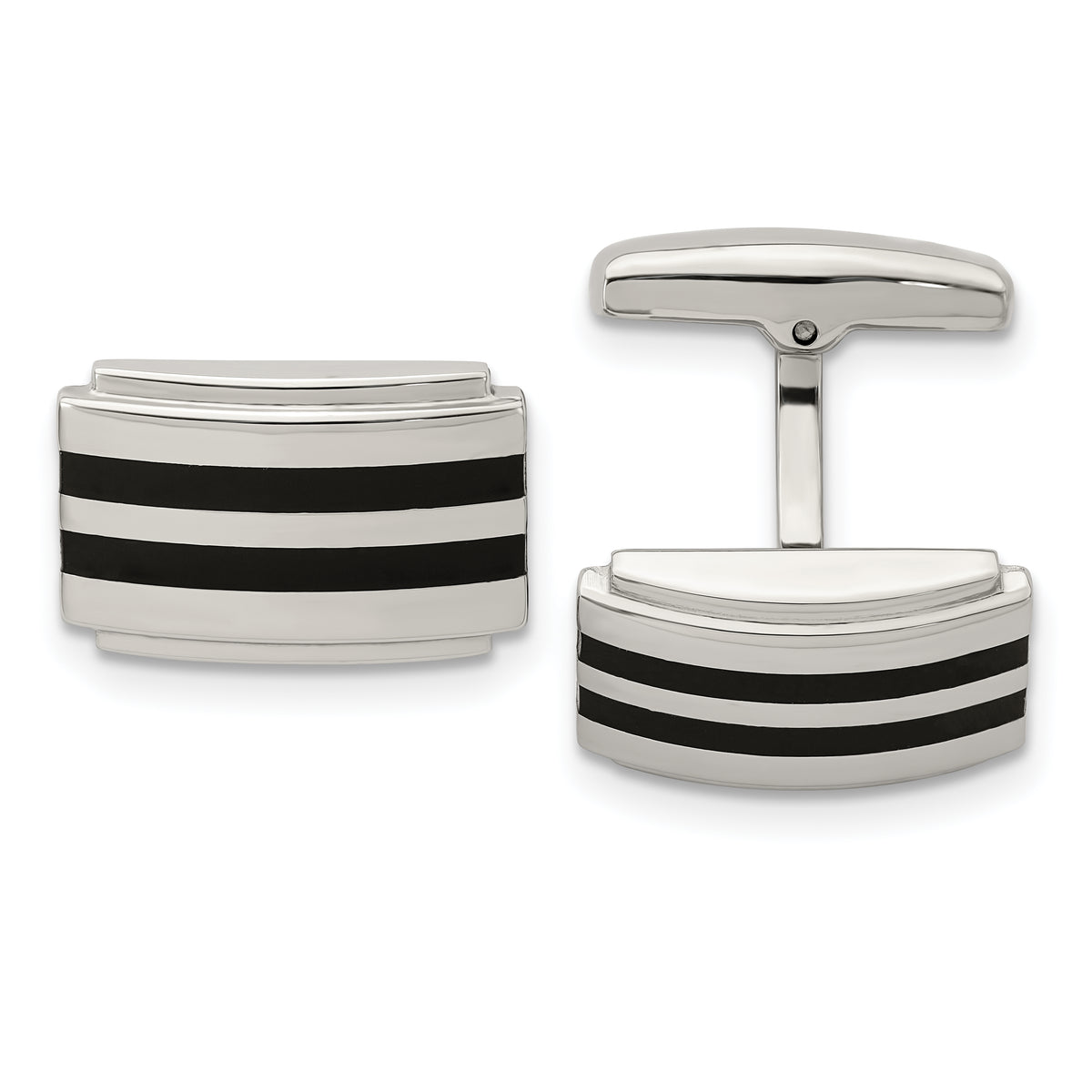 Chisel Stainless Steel Polished Black Rubber Rectangle Cufflinks