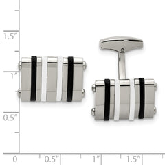 Stainless Steel Men's Cufflinks with Polished Black and White Rubber Accents Gift Ready