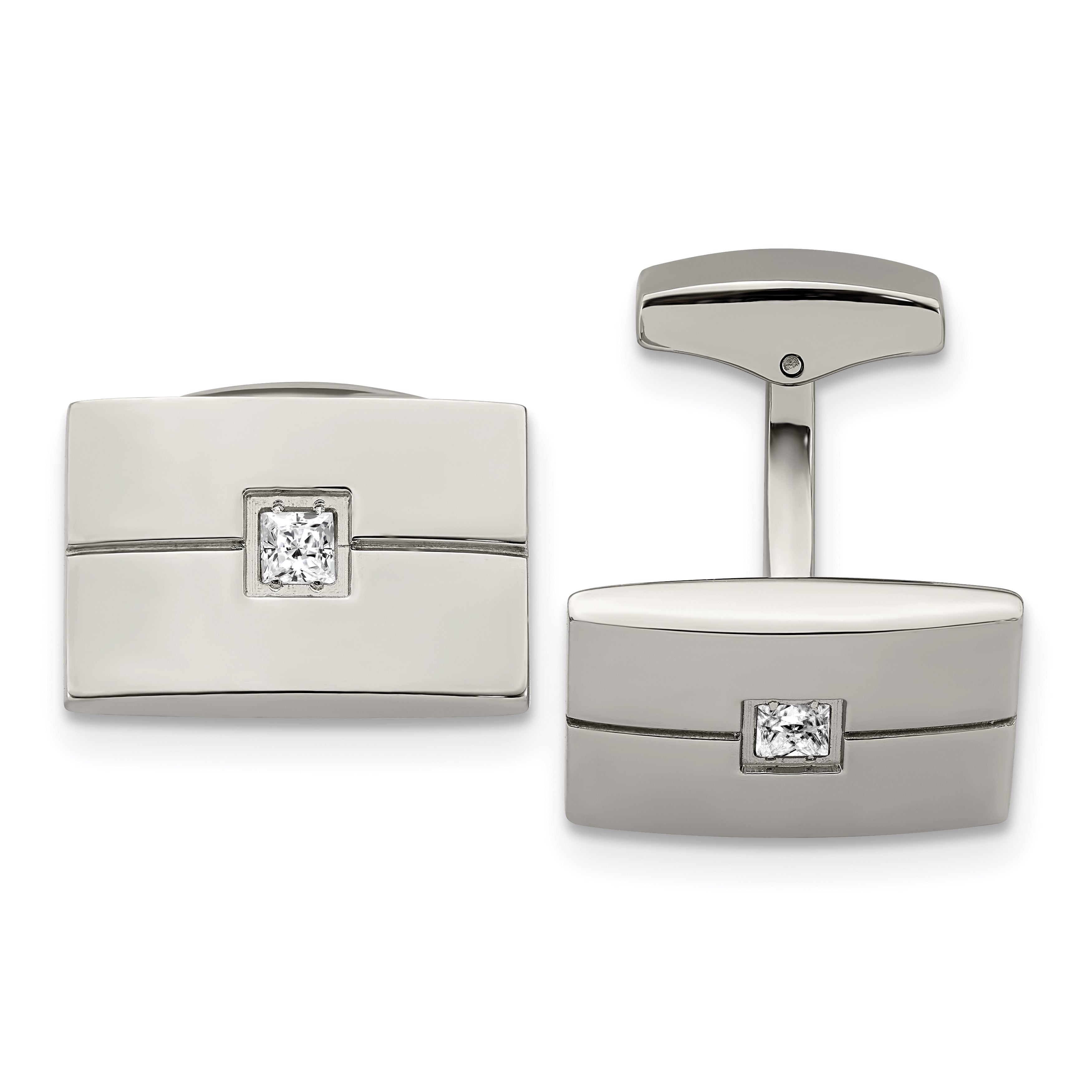 Chisel Stainless Steel Polished CZ Rectangle Cufflinks