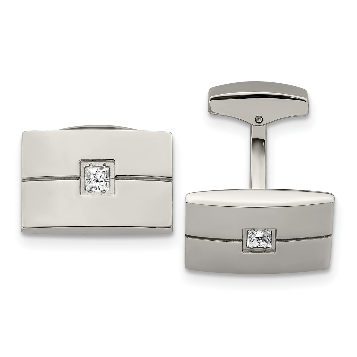 Chisel Stainless Steel Polished CZ Rectangle Cufflinks