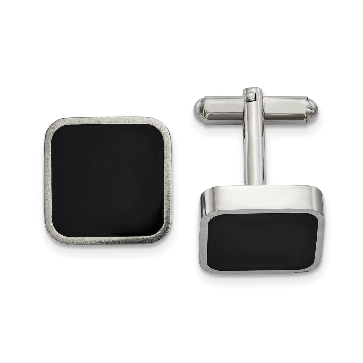 Chisel Stainless Steel Polished Enameled Rounded Square Cufflinks