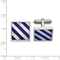 Chisel Stainless Steel Polished with Mother of Pearl and Blue Shell Inlay Cufflinks