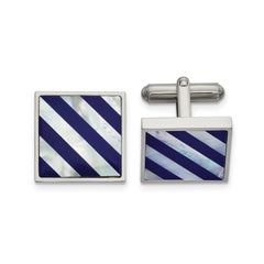 Chisel Stainless Steel Polished with Mother of Pearl and Blue Shell Inlay Cufflinks