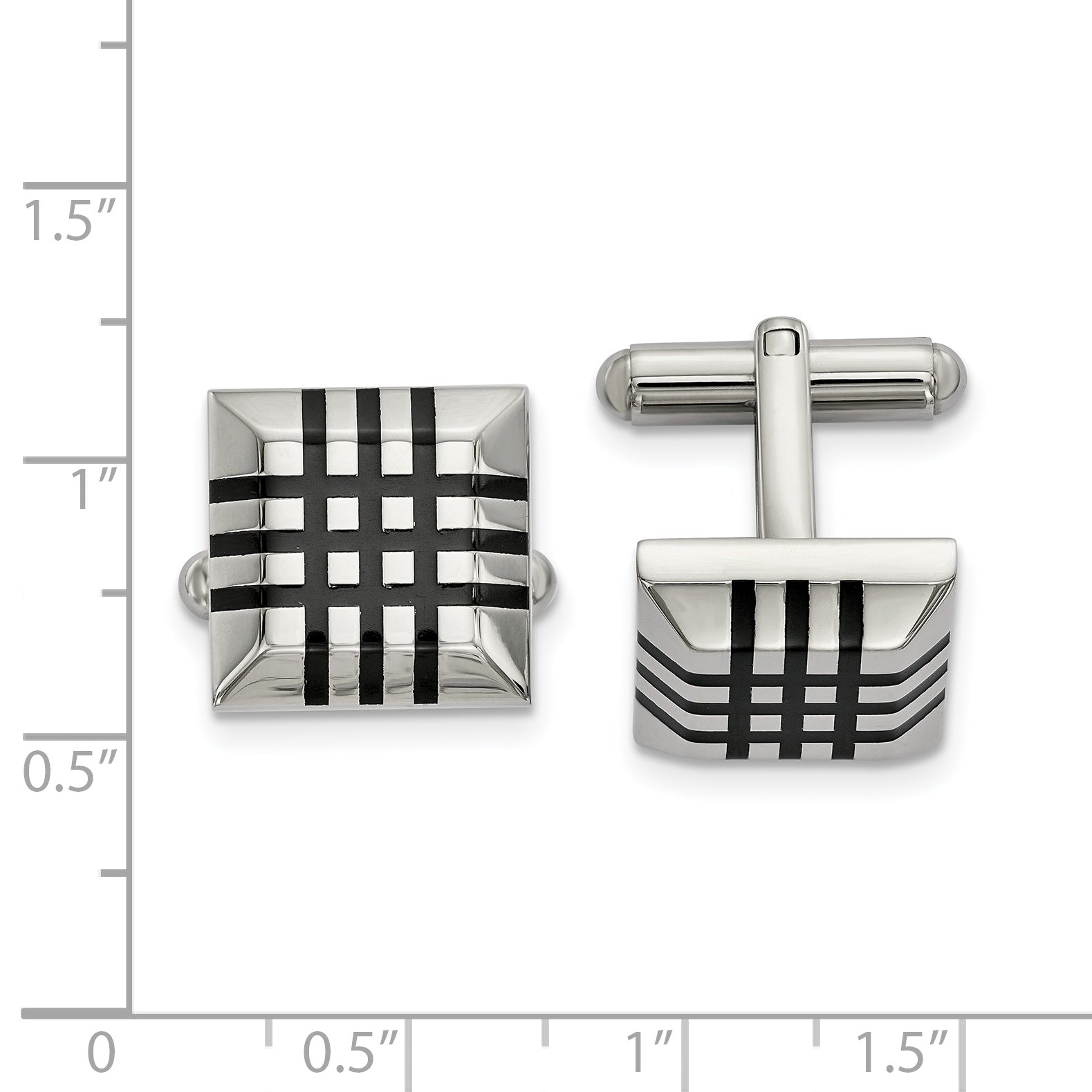 Chisel Stainless Steel Polished with Black Rubber Stripes Cufflinks