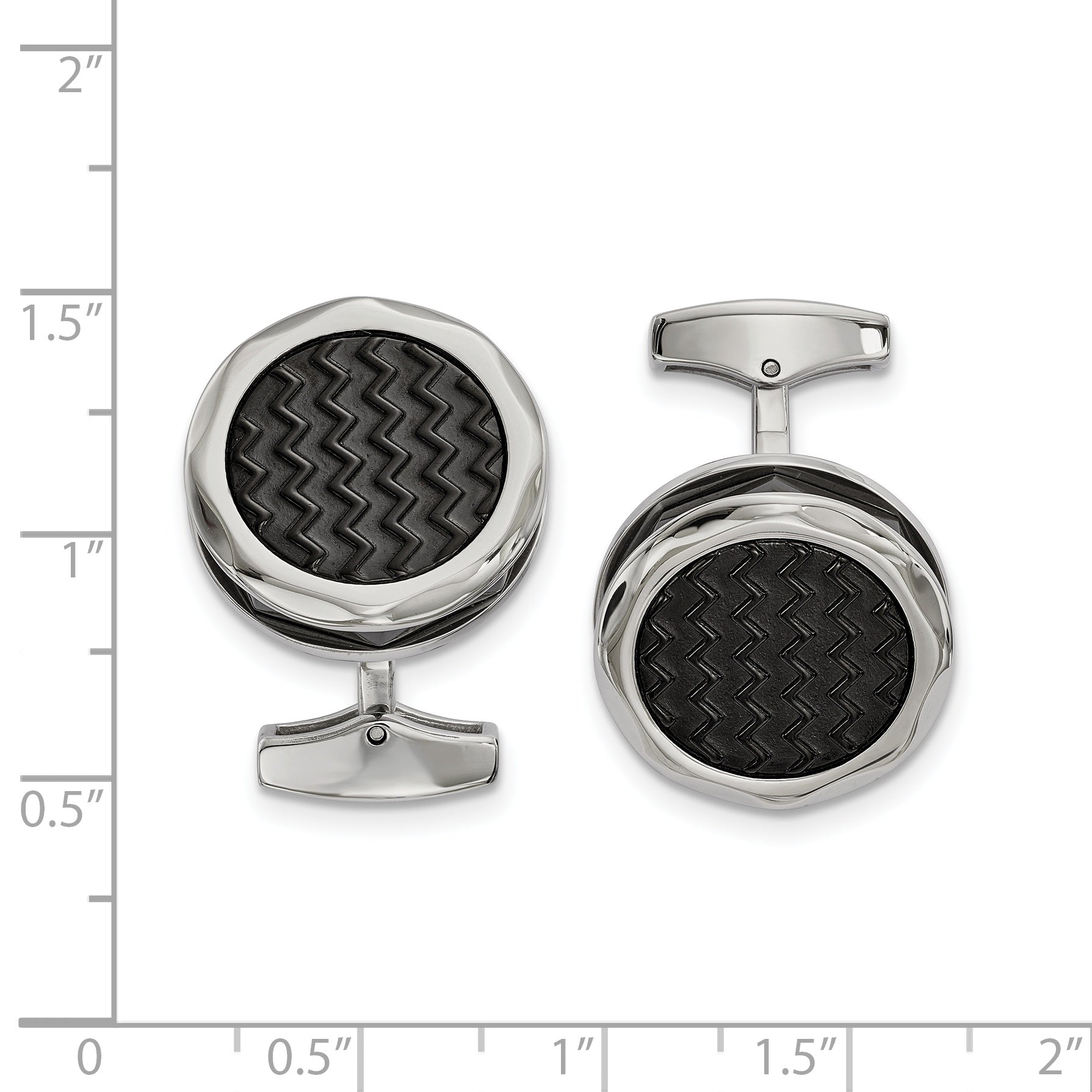 Stainless Steel Polished/Textured Zig Zag Black IP-plated Round Cufflinks