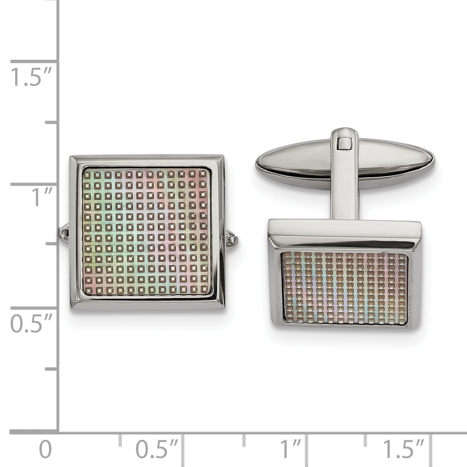 Stainless Steel Polished and Textured Rainbow Anodized Square Cufflinks