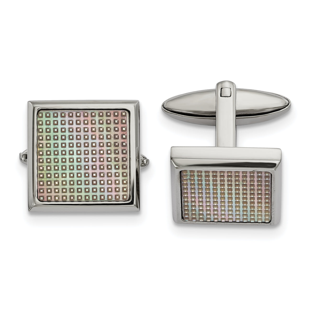 Stainless Steel Polished and Textured Rainbow Anodized Square Cufflinks