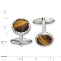 Chisel Stainless Steel Polished Tiger's Eye Circle Cufflinks