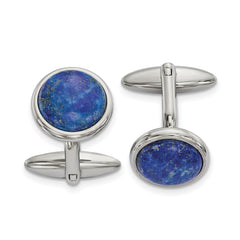 Chisel Stainless Steel Polished Lapis Circle Cufflinks