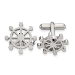 Chisel Stainless Steel Polished Ship's Wheel Cufflinks