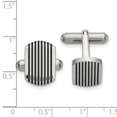 Chisel Stainless Steel Polished Black IP-plated Striped Cufflinks