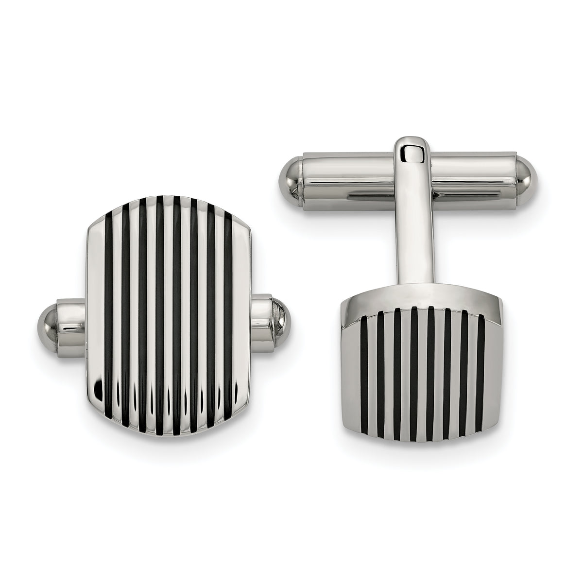 Chisel Stainless Steel Polished Black IP-plated Striped Cufflinks