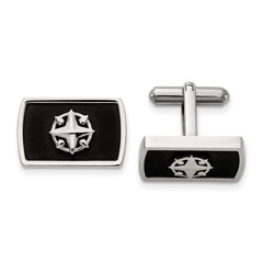 Stainless Steel Brushed and Polished Black IP-plated Compass Cufflinks