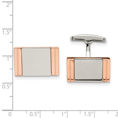 Chisel Stainless Steel Polished Rose IP-plated Rectangle Cufflinks