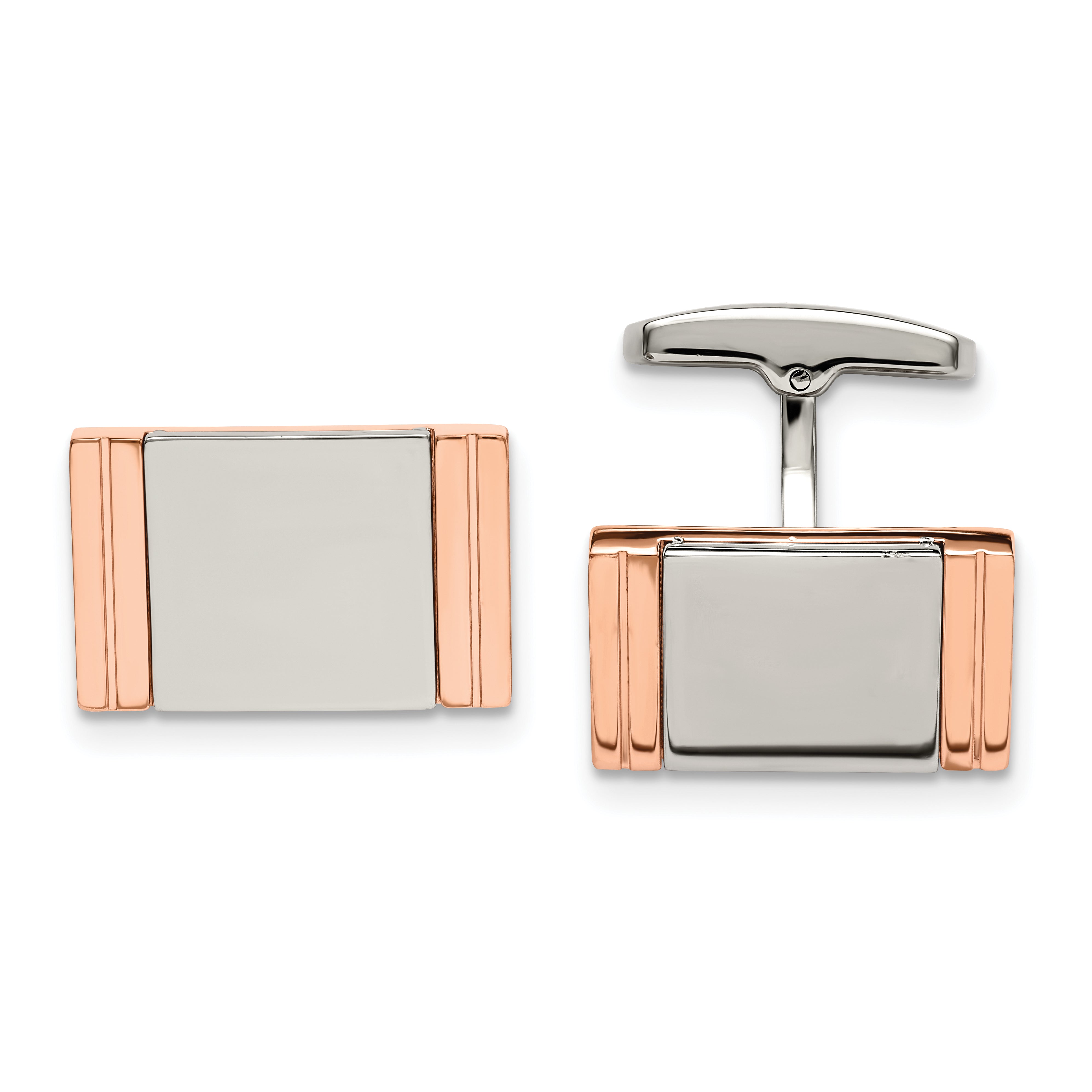 Chisel Stainless Steel Polished Rose IP-plated Rectangle Cufflinks