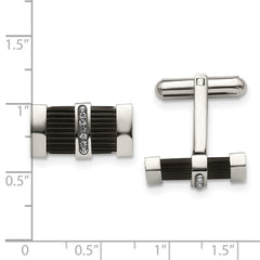 Stainless Steel Polished Black IP-plated Preciosa Crystal Cufflinks