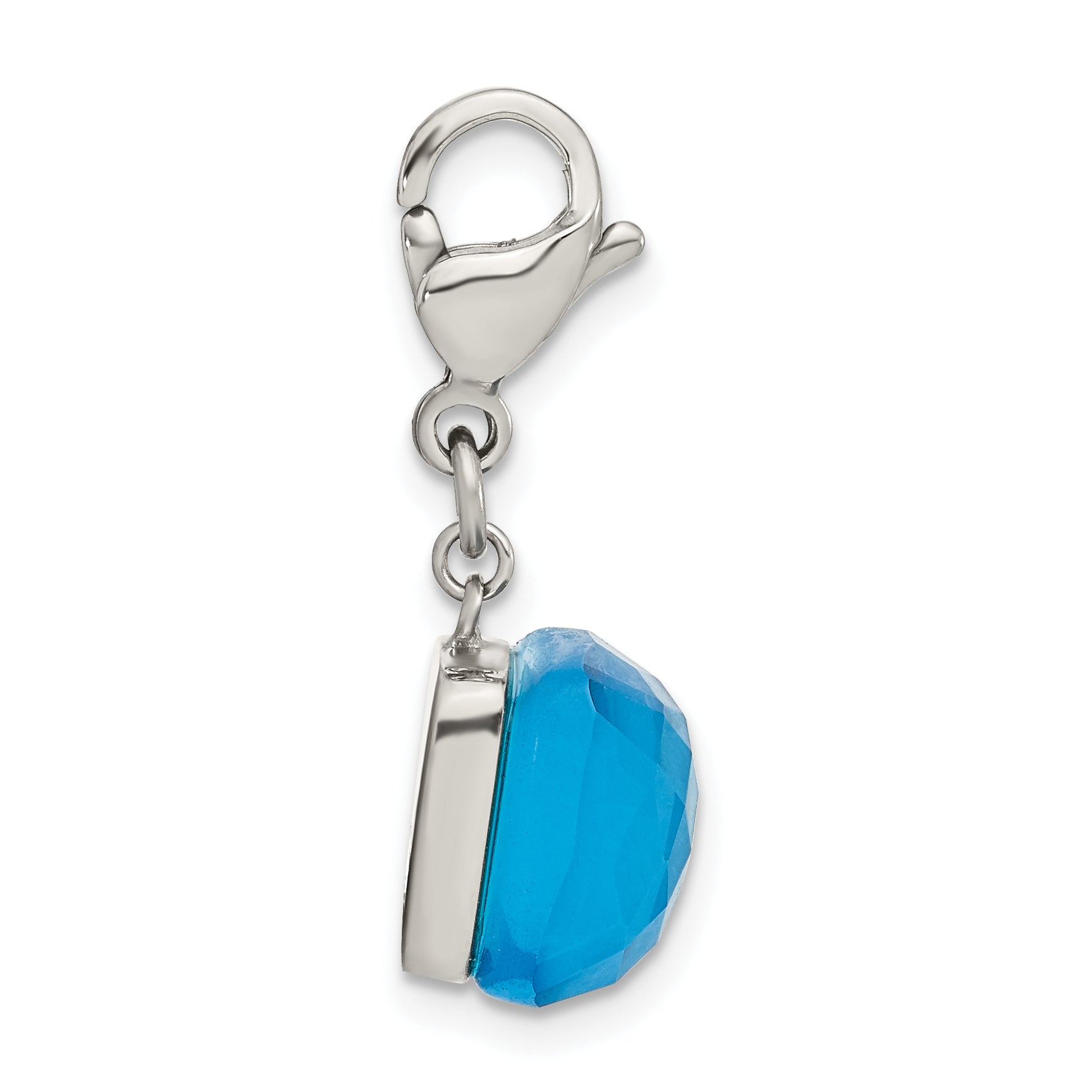 Stainless Steel Polished Blue Glass Square Lobster Clasp Charm