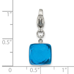 Stainless Steel Polished Blue Glass Square Lobster Clasp Charm